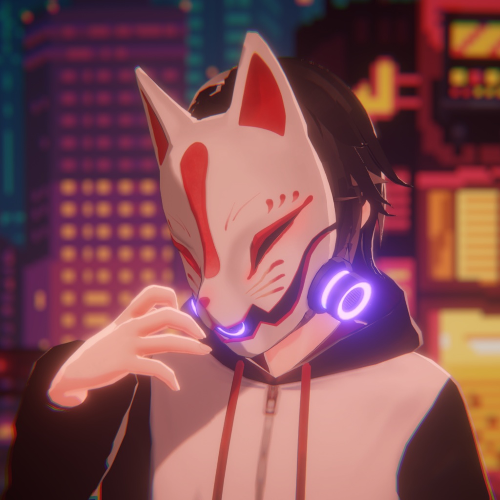 【VRC想定】狐面サイバーガスマスク【3Dアクセサリー】