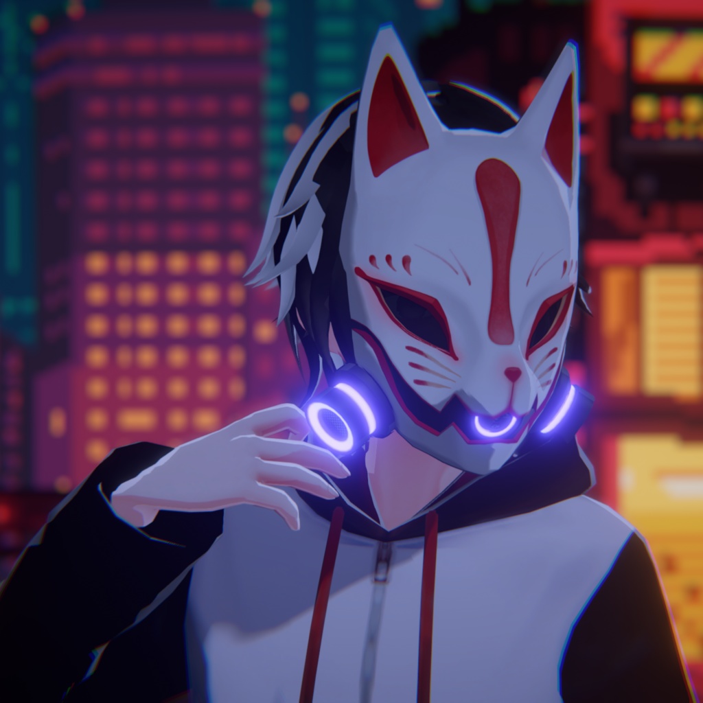 【VRC想定】狐面サイバーガスマスク【3Dアクセサリー】