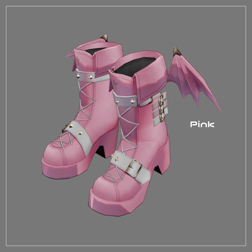【VRC想定】Kawaii Gothic Punk ブーツセット【3Dアクセサリー】
