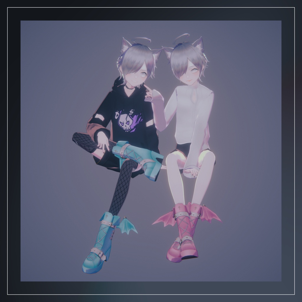 【VRC想定】Kawaii Gothic Punk ブーツセット【3Dアクセサリー】