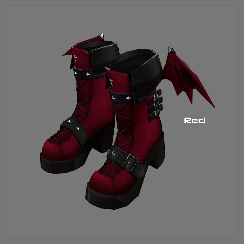 【VRC想定】Kawaii Gothic Punk ブーツセット【3Dアクセサリー】