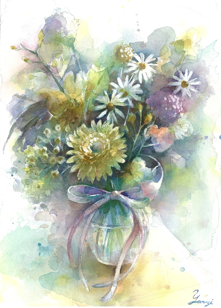 水彩画 原画 リボン