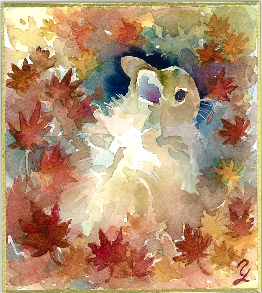 水彩画 原画 紅葉兎