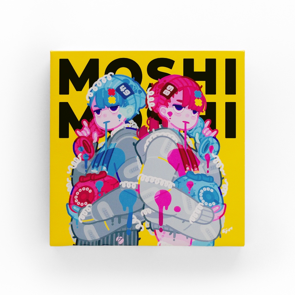 キャンバスプリント「MOSHIMOSHI」 縦227mm 横227mm 厚さ20mm
