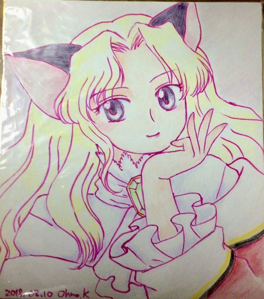 トリックスター色紙：二次転職猫（頬杖）