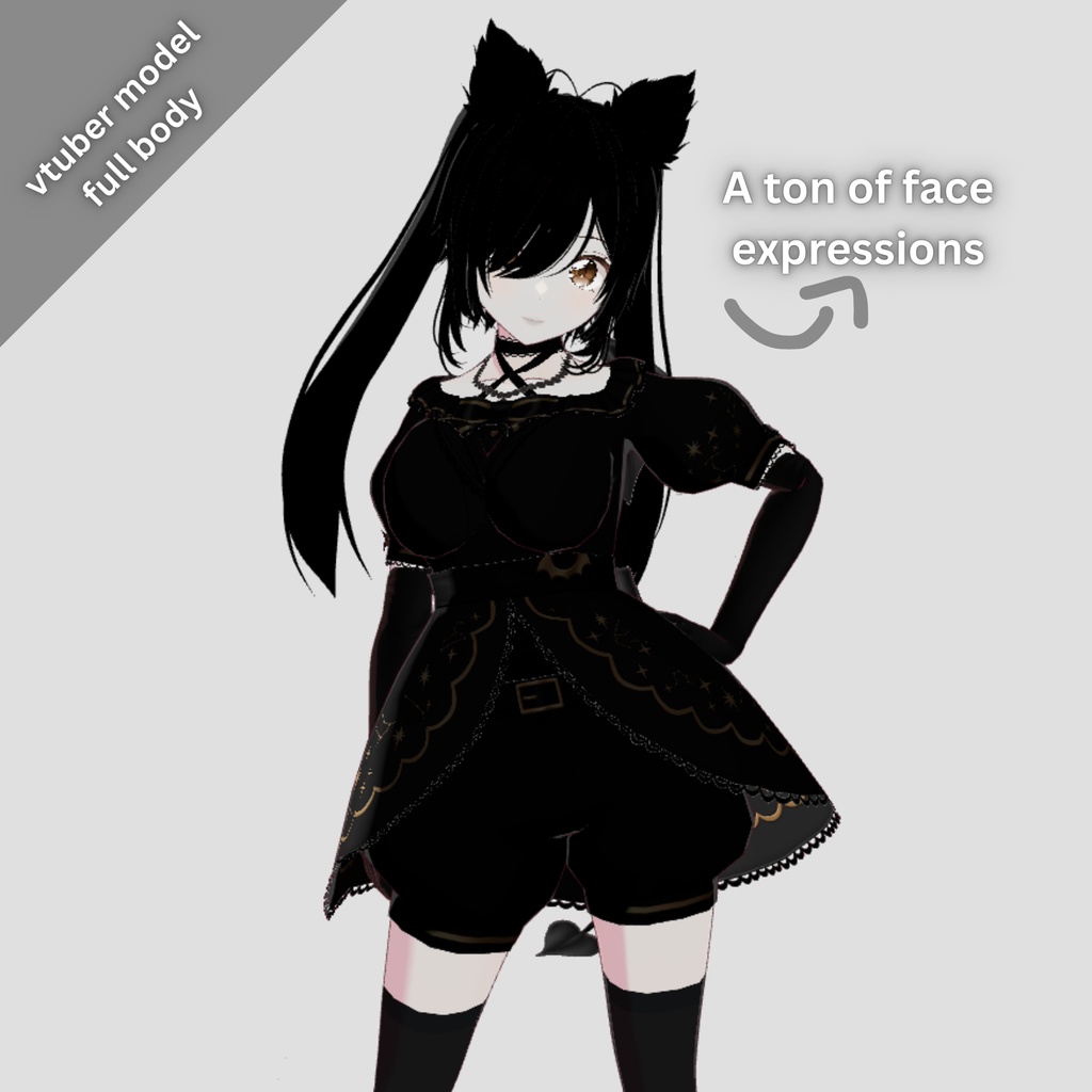 🖤VTuber 3DModel| kiku Cute Goth Girl | including backgrounds | Fully Rigged, Full Body🖤