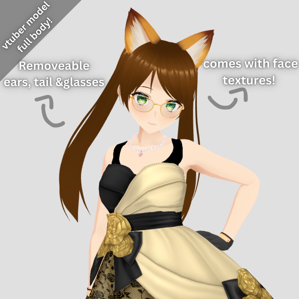 【VRM】3Dきつね耳VTuberモデル|配信向け・表情豊富(Kitsune Avatar)