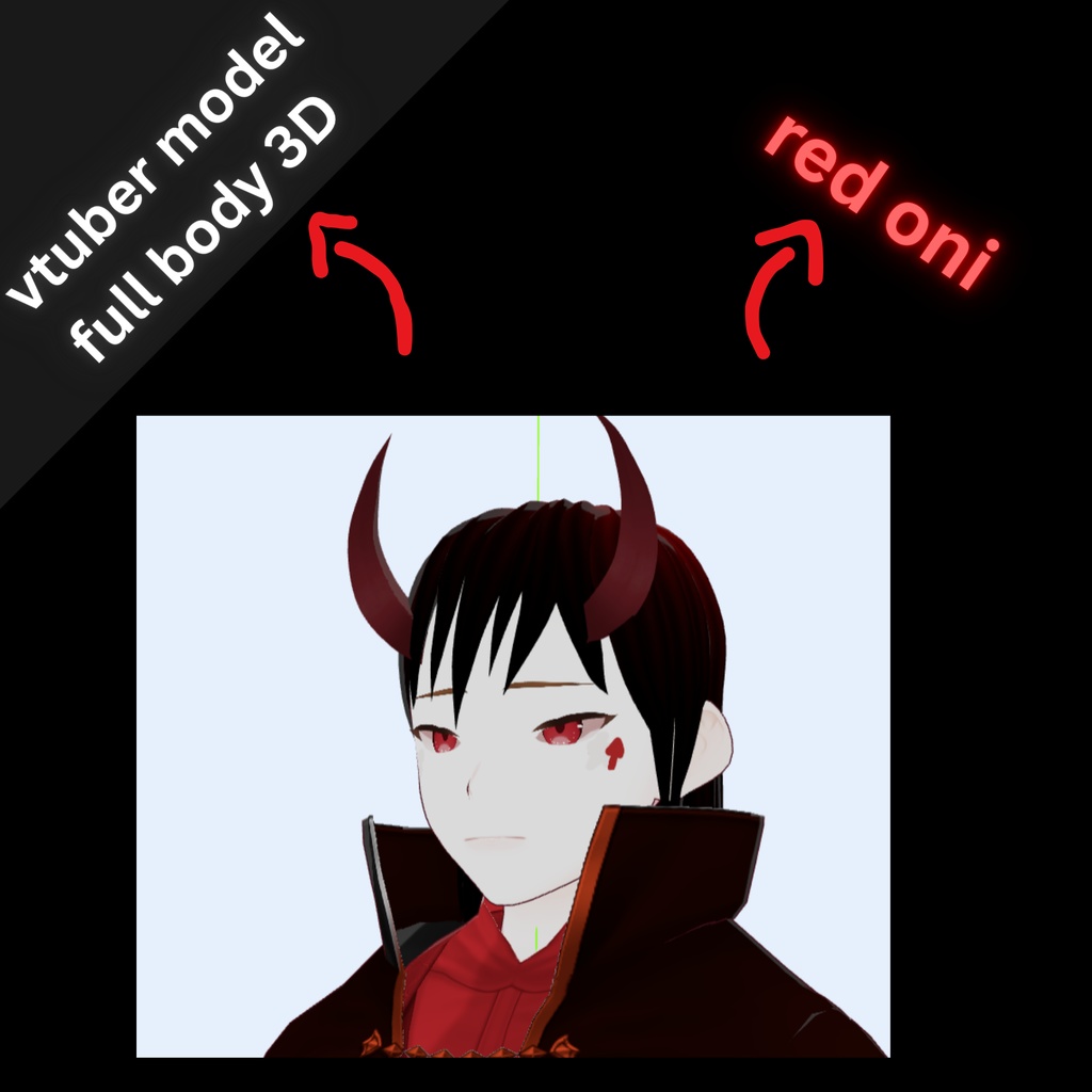 Vtuber model Red oni male: ton of expressions, including backrounds, fully rigged