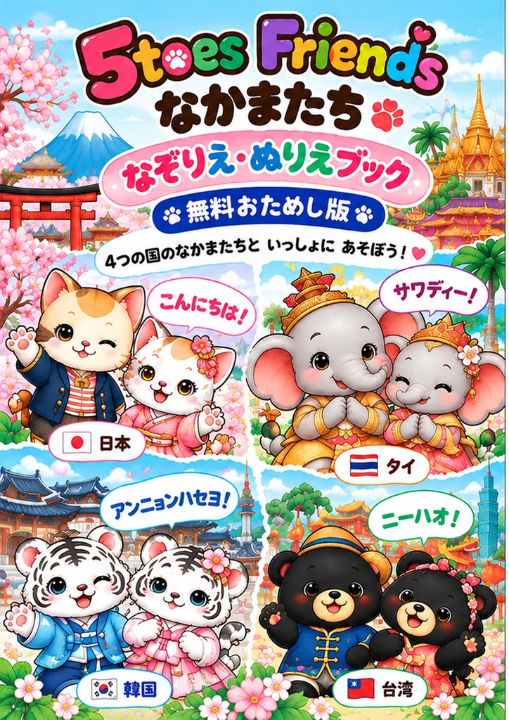 【無料】5toes Friends なぞりえ・ぬりえブック おためし版