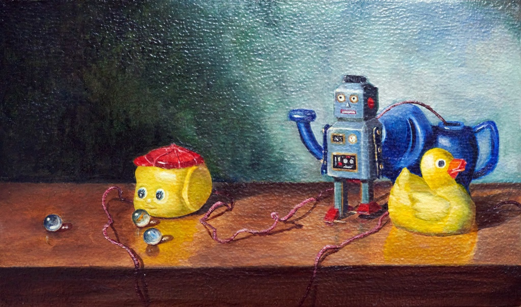 油絵　玩具の世界