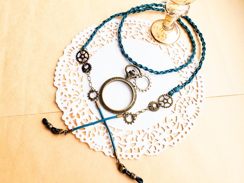 歯車のメガネ止め 革紐グラスコード