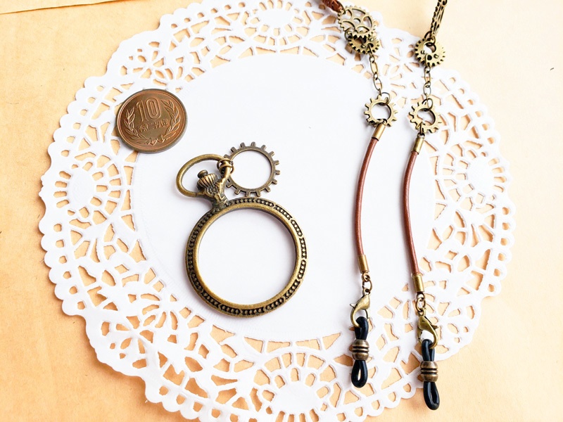 歯車のメガネ止め 革紐グラスコード