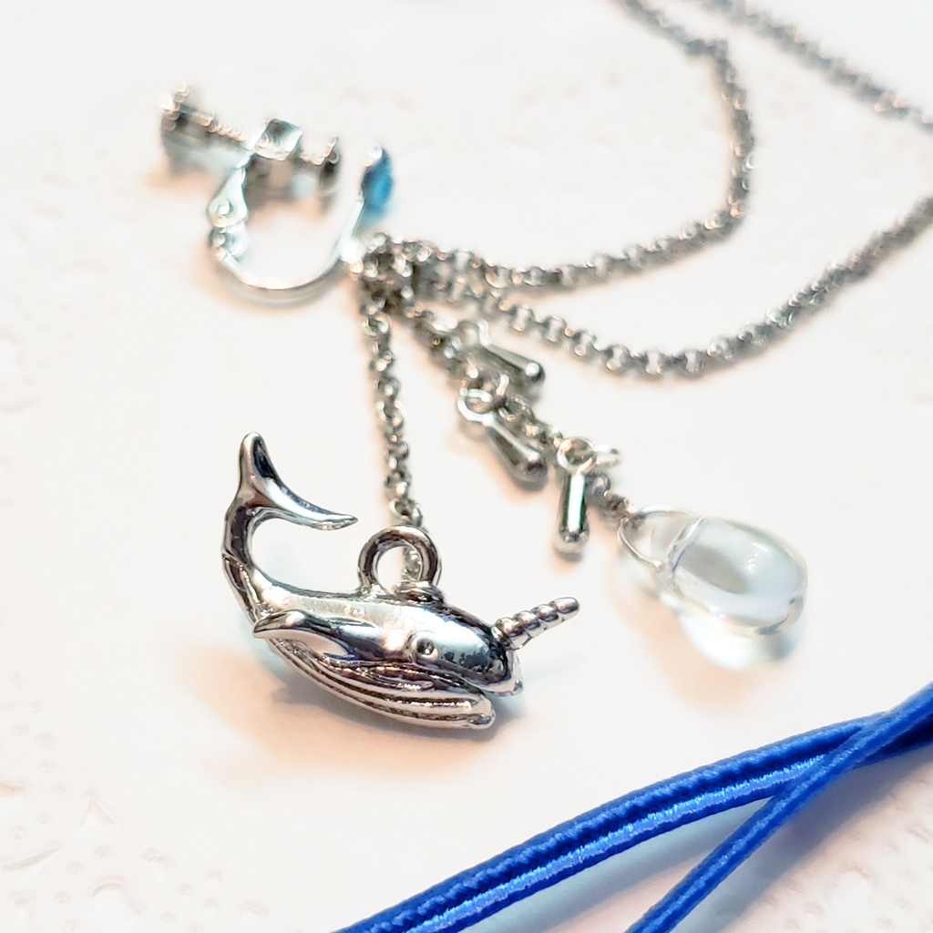 一角クジラの耳飾り/鯨の連結イヤーカフ