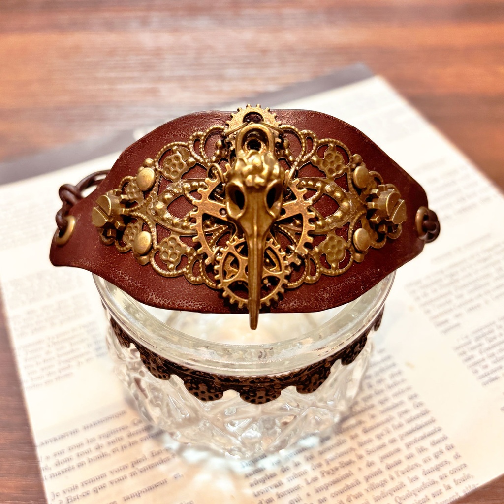 バードスカルのブレスレット【スチームパンク風】サイズ調節可能