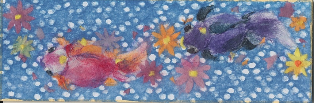 ちぎり絵　花を泳ぐ