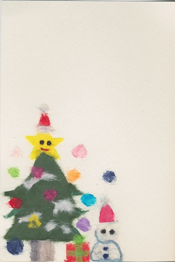 ちぎり絵クリスマスカード　クリスマスツリーの星