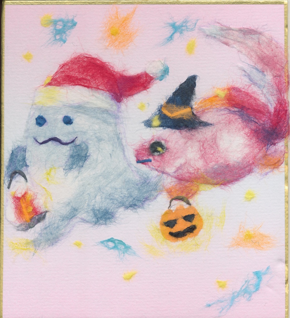 ちぎり絵　ハロウィンとクリスマスがいっぺんにやってきた！