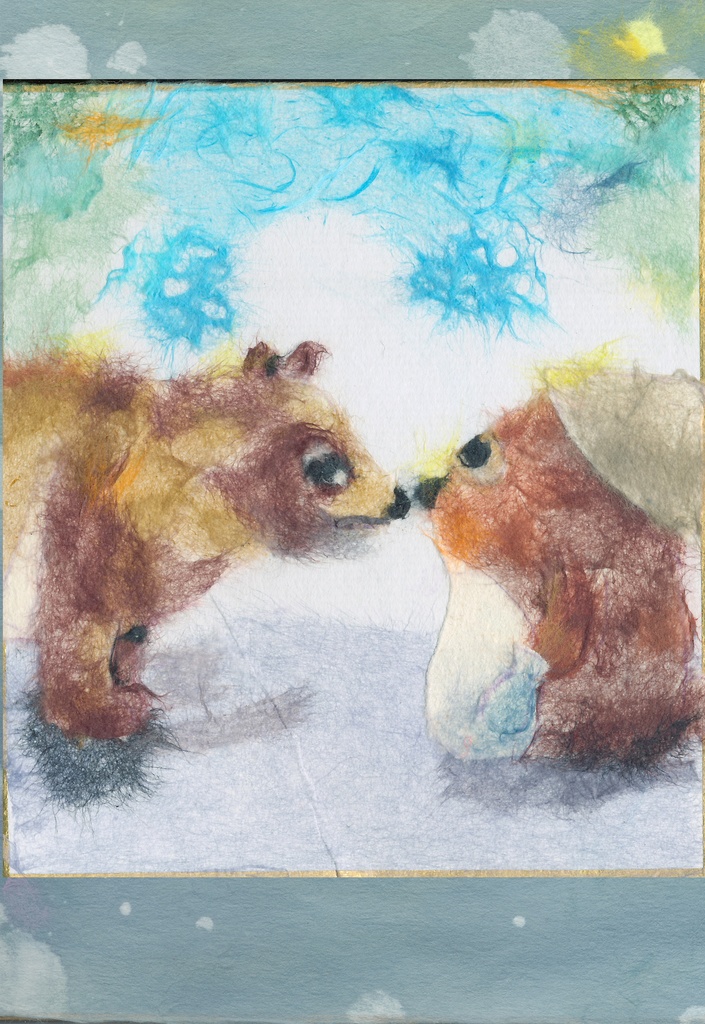 ちぎり絵たぬき5種ポストカードセット