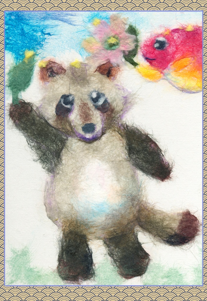 ちぎり絵たぬき5種ポストカードセット