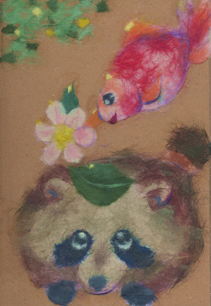 ちぎり絵たぬき5種ポストカードセット