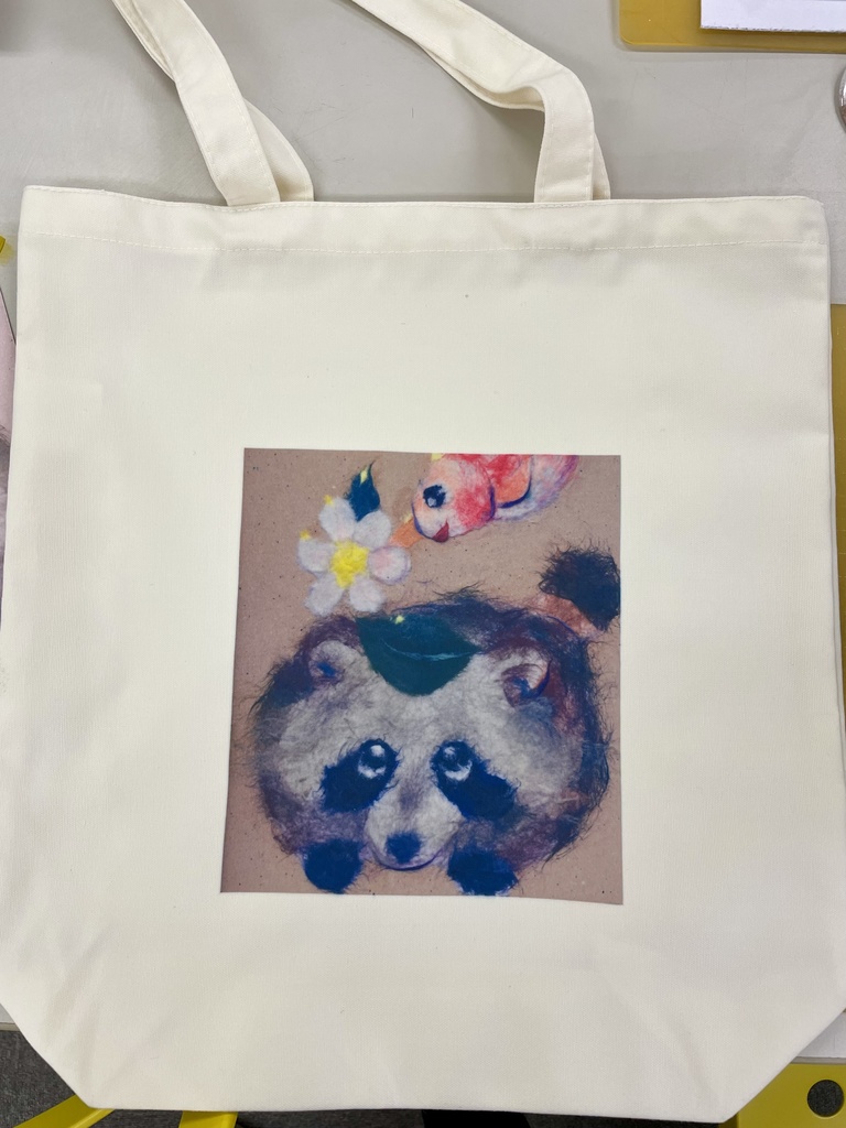 ちぎり絵たぬきトートバッグ