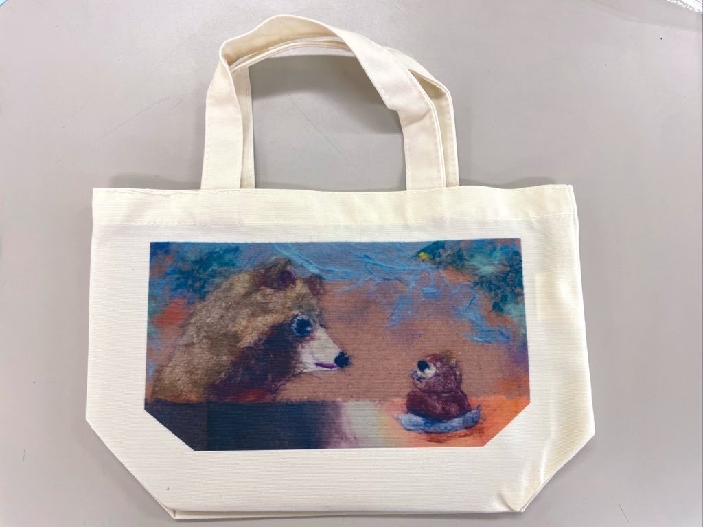 ちぎり絵たぬきトートバッグ