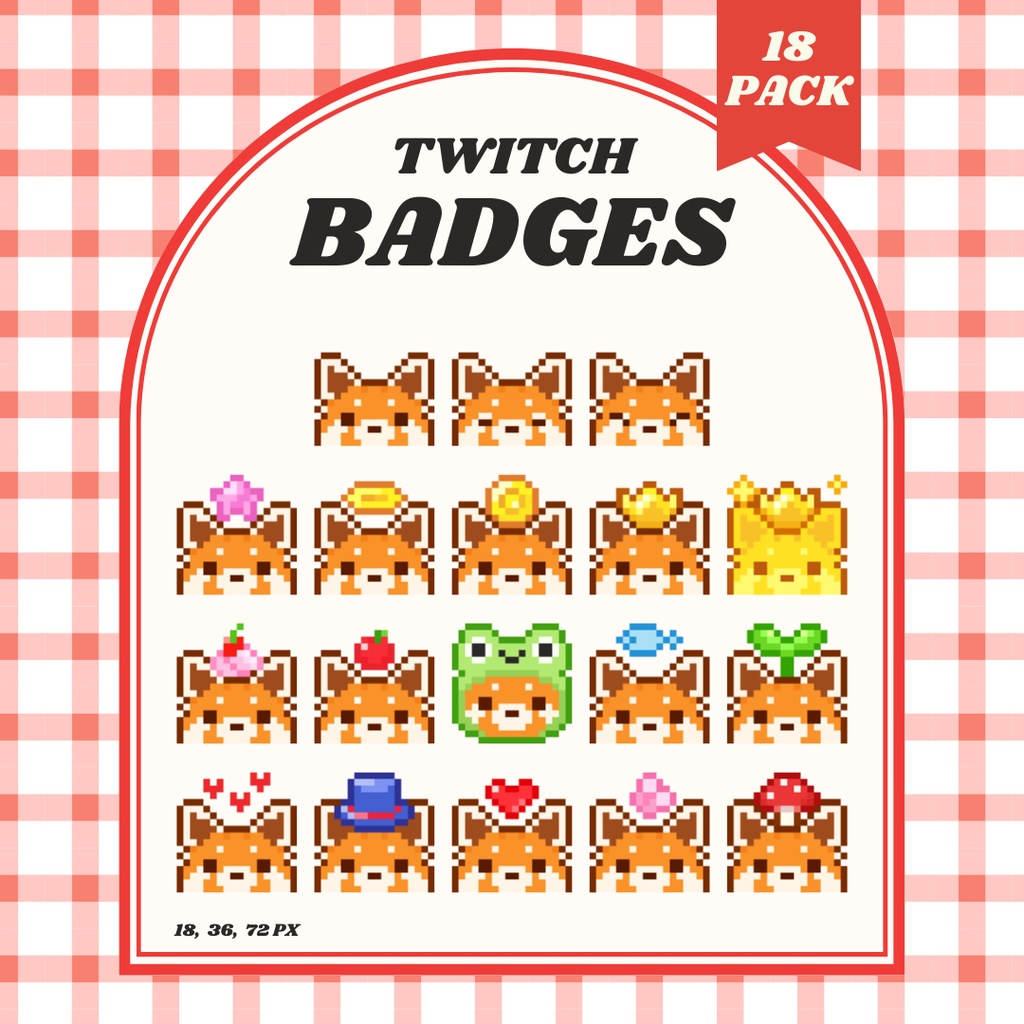 【Twitch対応】レッサーパンダのサブスクバッジ ▶︎18種入り ドット絵