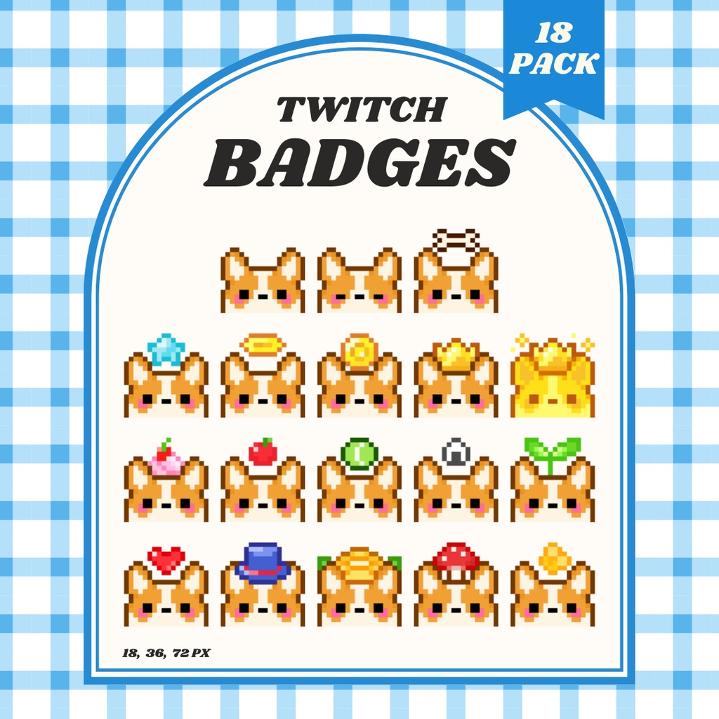 【Twitch対応】コーギーのサブスクバッジ ▶︎18種入り ドット絵