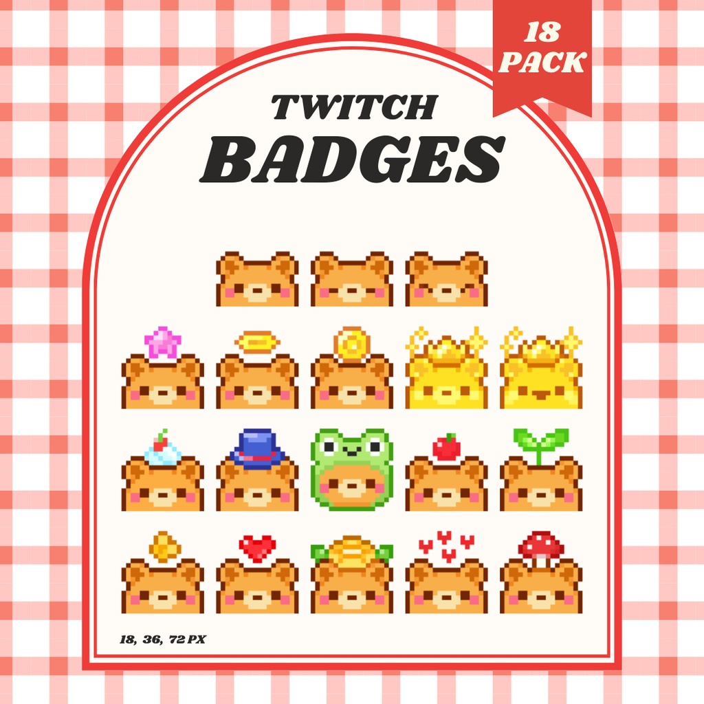 【Twitch対応】クマのサブスクバッジ ▶︎18種入り ドット絵