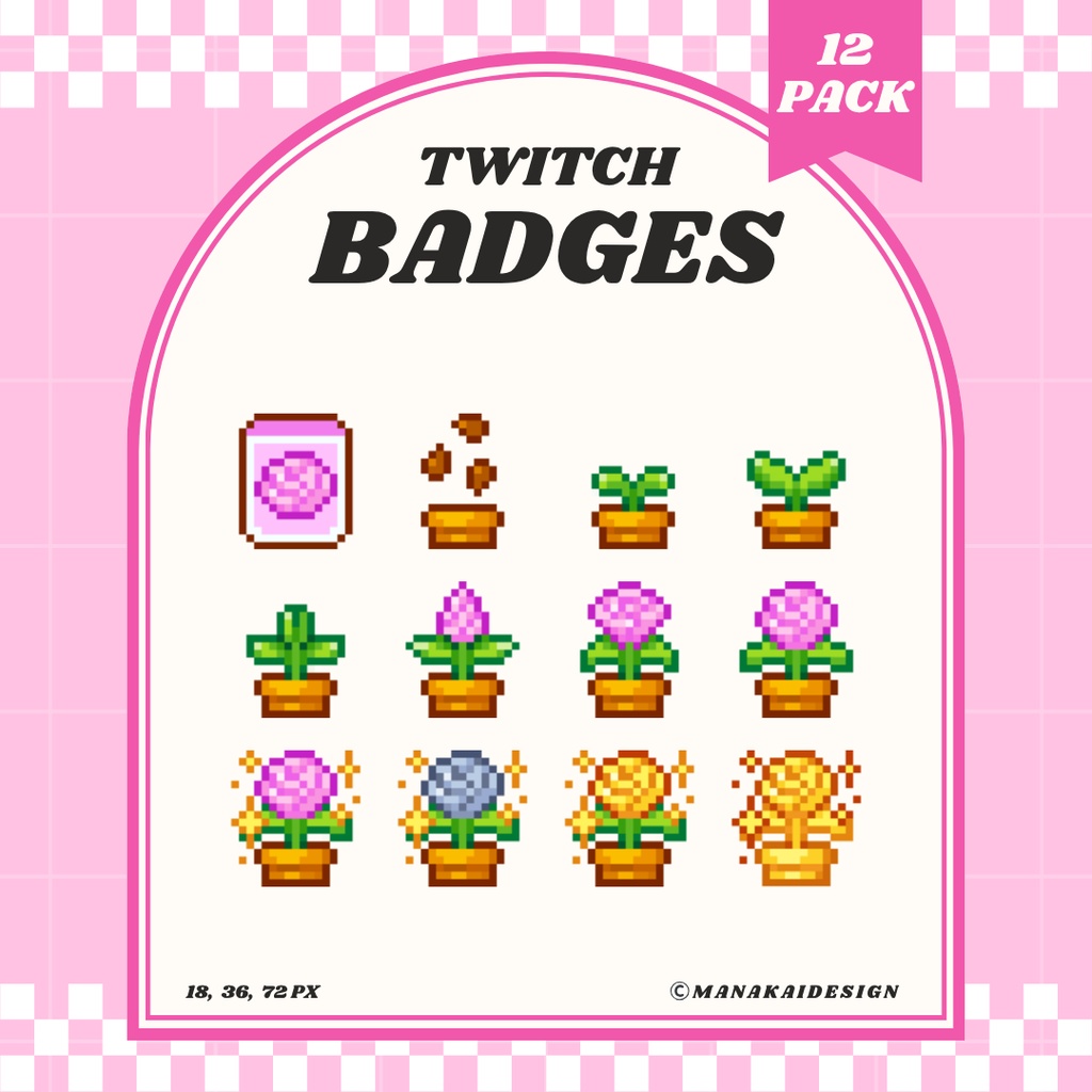【Twitch対応】バラ🌹のサブスクバッジ ▶︎5色・12個
