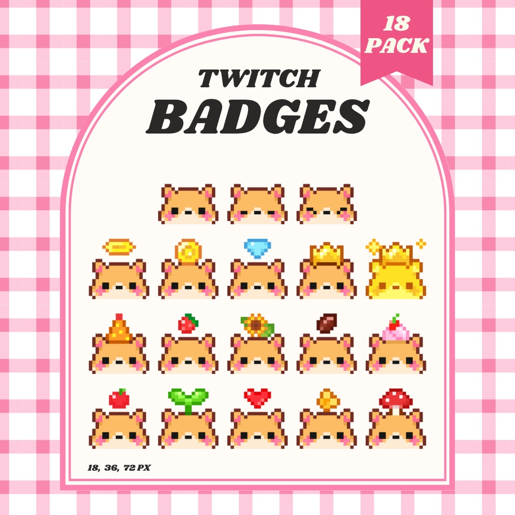 【Twitch対応】ハムスターのサブスクバッジ ▶︎18種入り