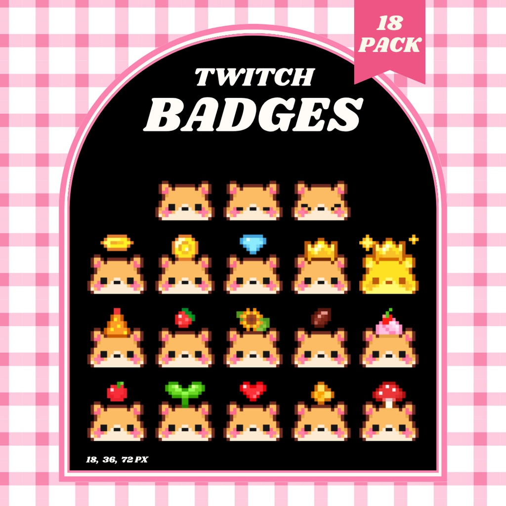 【Twitch対応】ハムスターのサブスクバッジ ▶︎18種入り