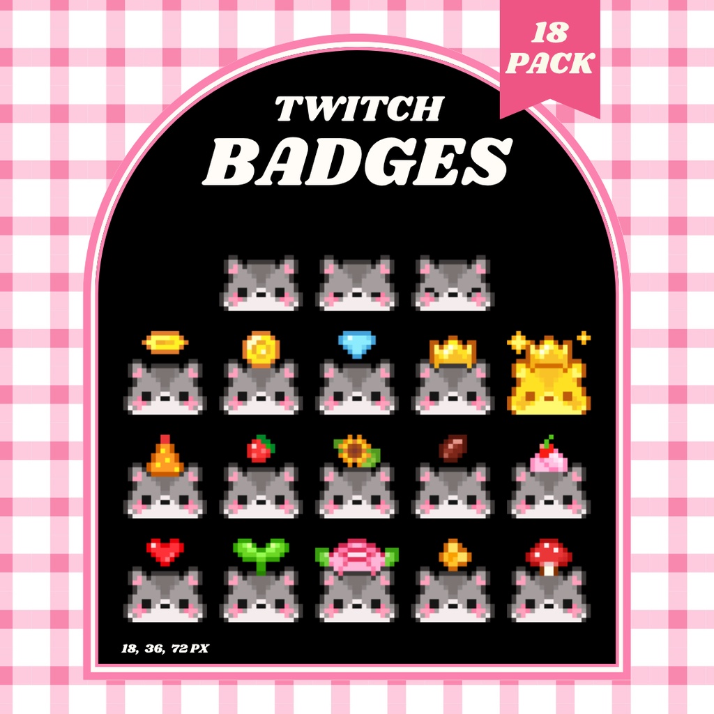 【Twitch対応】グレーハムスターのサブスクバッジ ▶︎18種入り