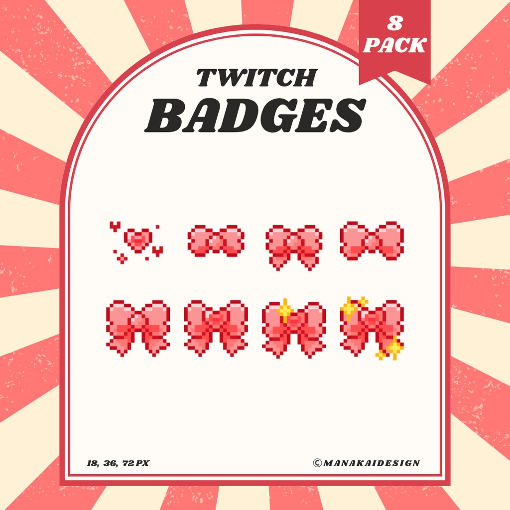 【Twitch対応】リボンのサブスクバッジ ▶︎5色・8個