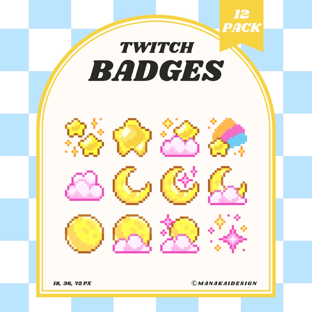 【Twitch対応】夜空のサブスクバッジ ▶︎3色・12種 ドット絵🌙
