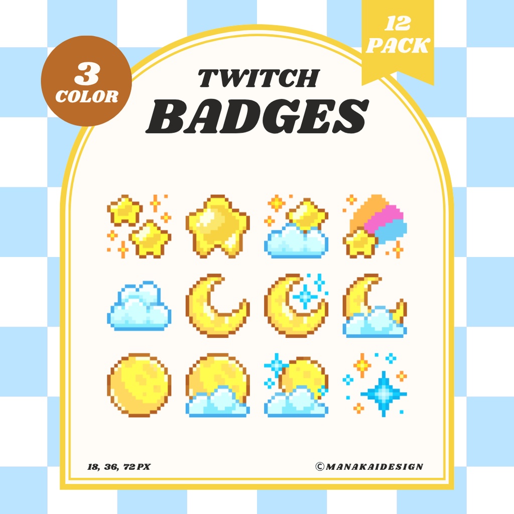 【Twitch対応】夜空のサブスクバッジ ▶︎3色・12種 ドット絵🌙