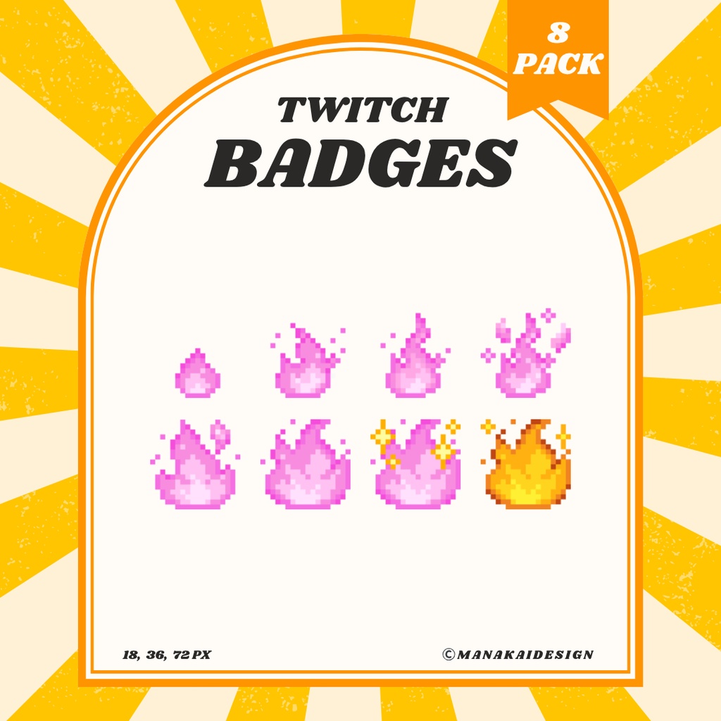 【Twitch対応】炎のサブスクバッジ ▶︎3色・8種 ドット絵🔥
