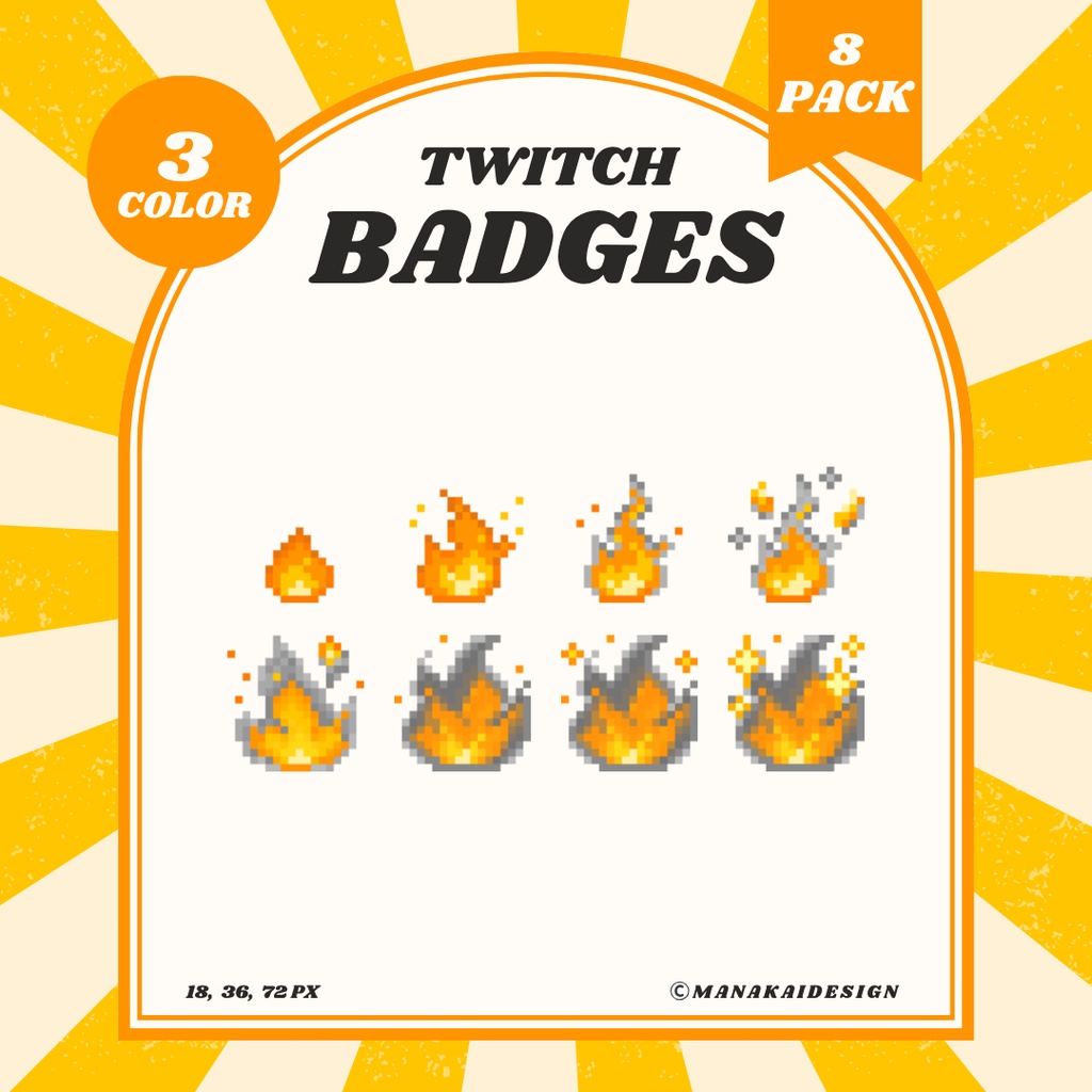 【Twitch対応】炎のサブスクバッジ ▶︎3色・8種 ドット絵🔥
