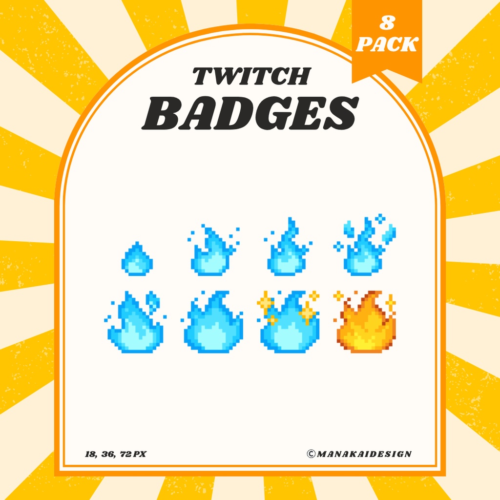 【Twitch対応】炎のサブスクバッジ ▶︎3色・8種 ドット絵🔥