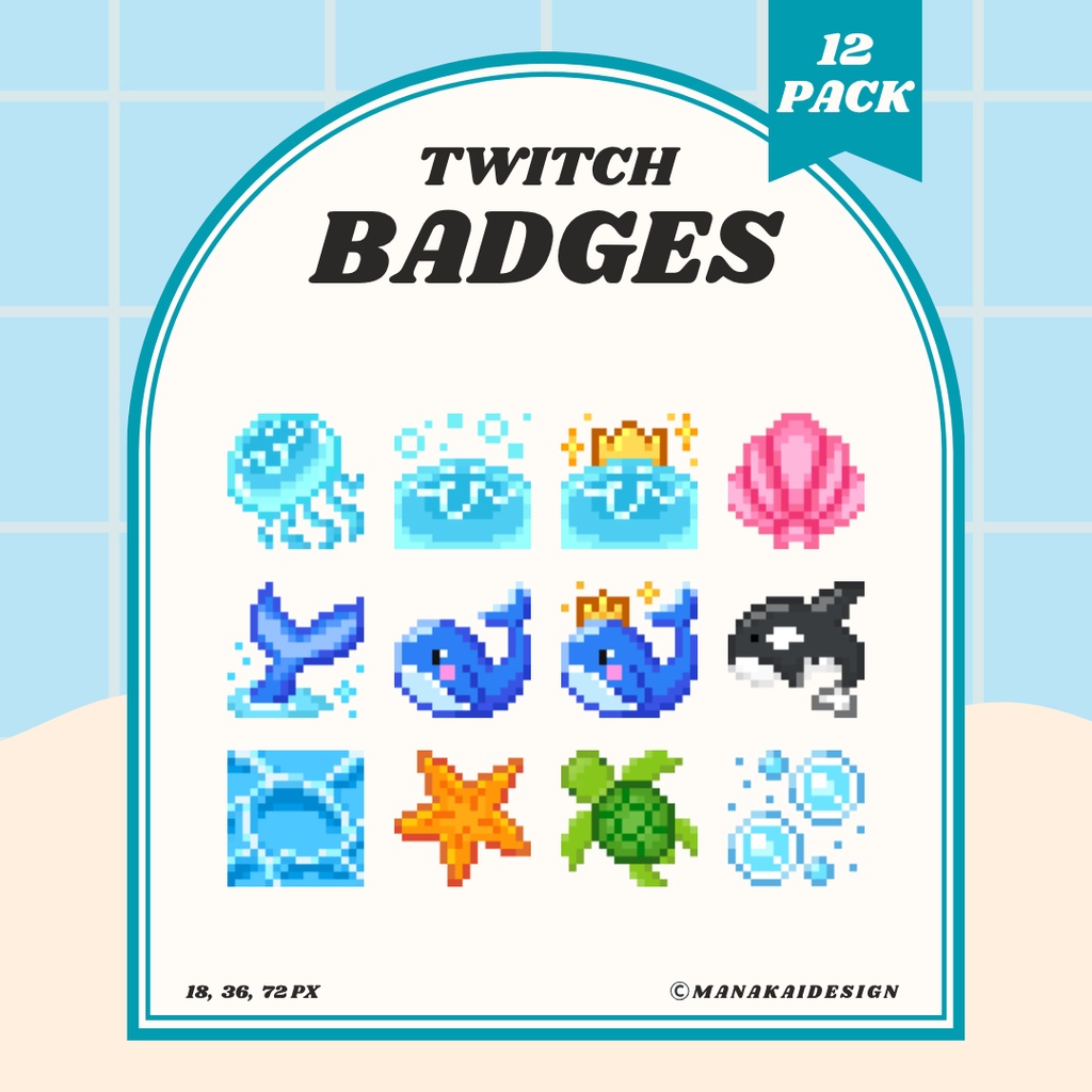【Twitch対応】かわいい海の生き物のサブスクバッジ ▶︎12個 ドット絵