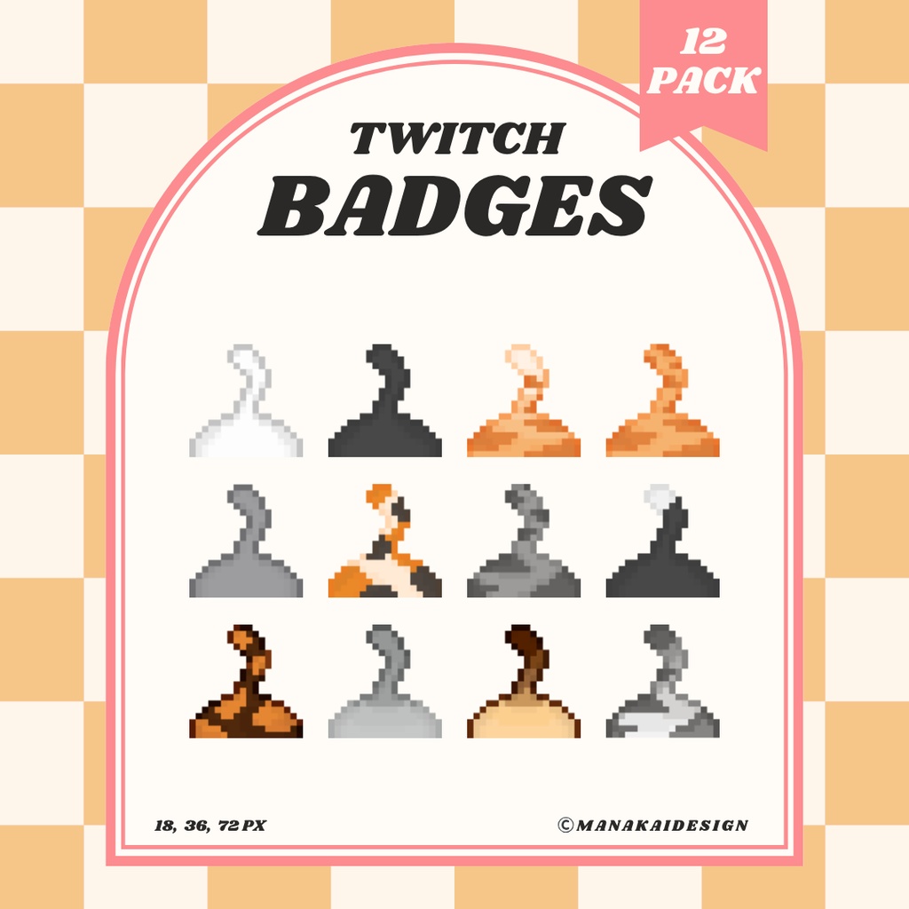 【Twitch対応】ネコのしっぽ🐈のサブスクバッジ ▶︎12個 ドット絵