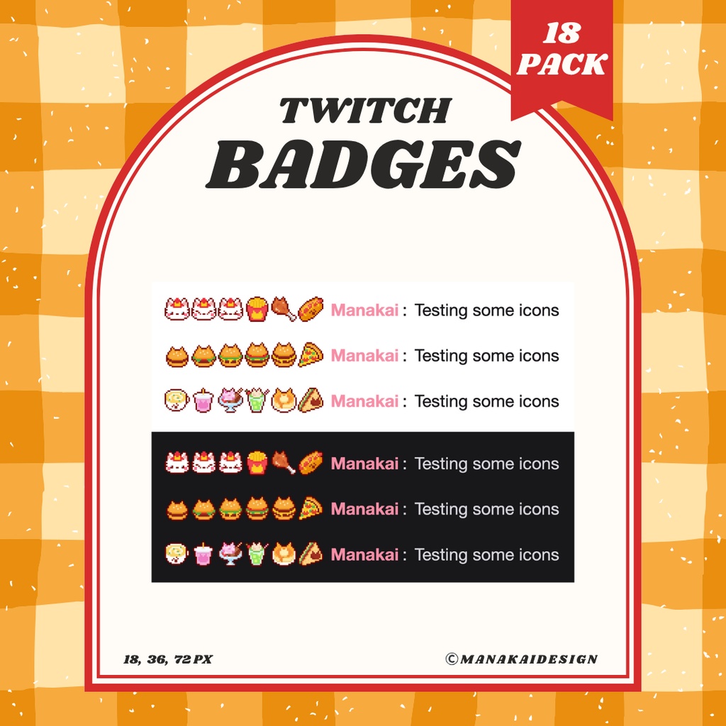 【Twitch対応】ネコのハンバーガー屋さん🍔のサブスクバッジ ▶︎18個 ドット絵