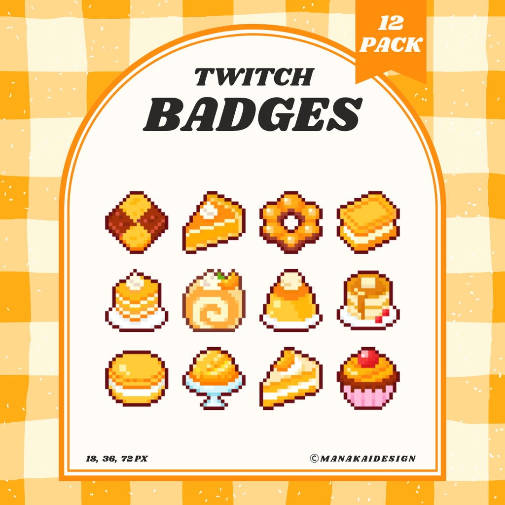 【Twitch対応】オレンジスイーツ🍊のサブスクバッジ ▶︎12個 ドット絵