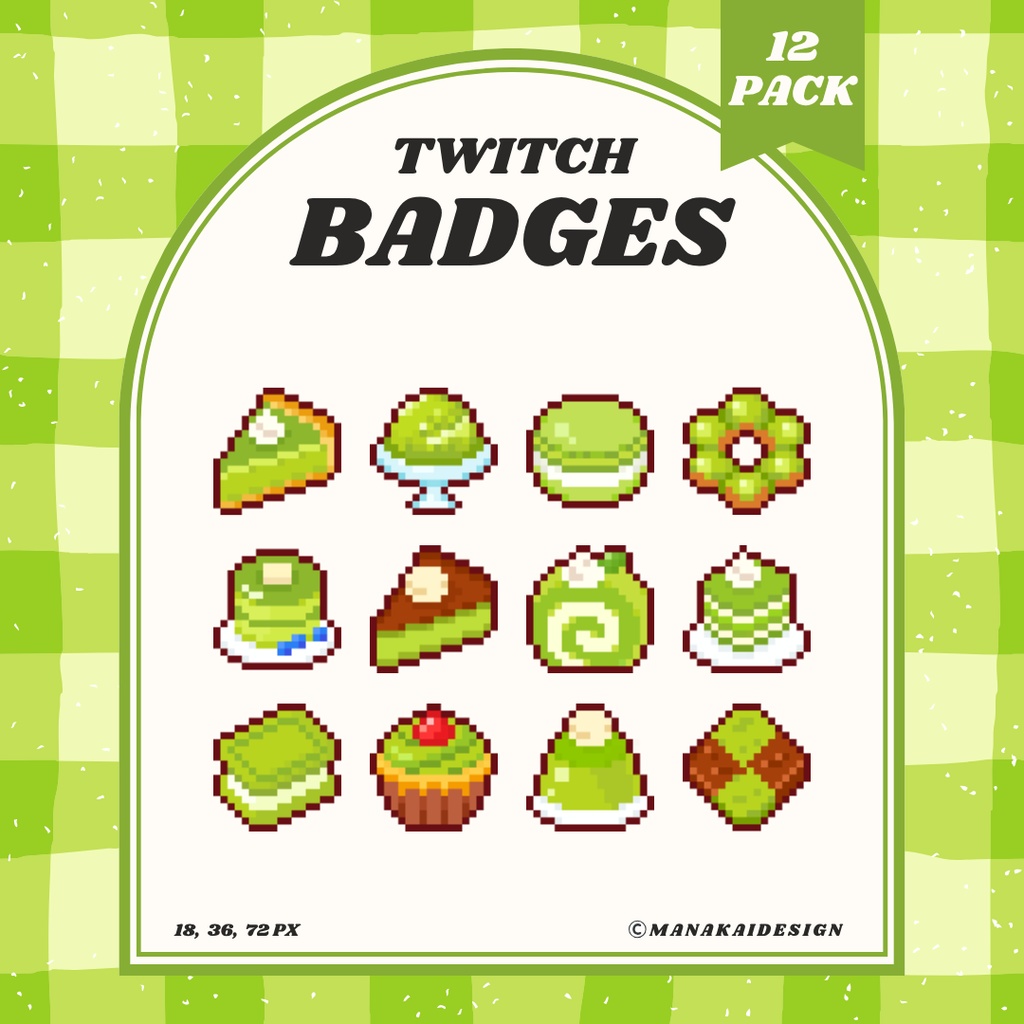 【Twitch対応】抹茶スイーツ🍵のサブスクバッジ ▶︎12個 ドット絵