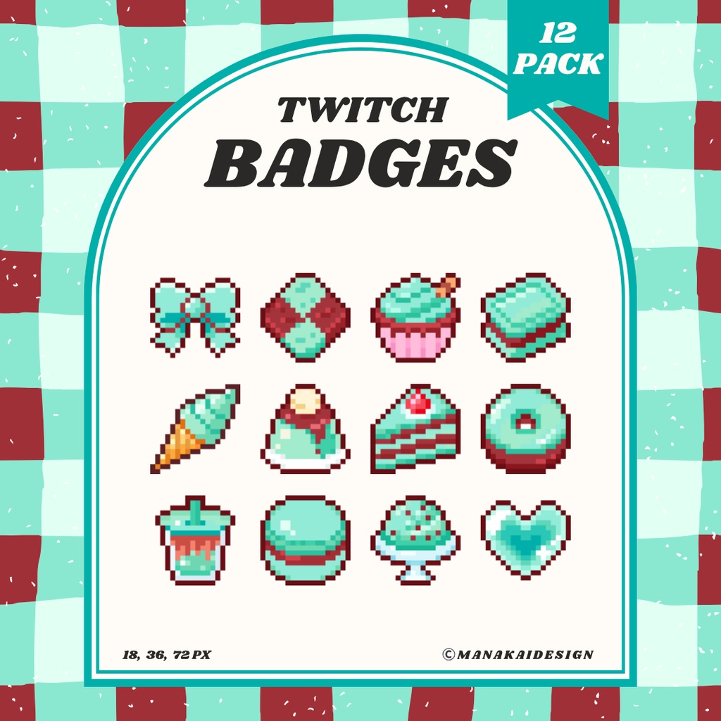 【Twitch対応】チョコミントスイーツ🍫のサブスクバッジ ▶︎12個 ドット絵