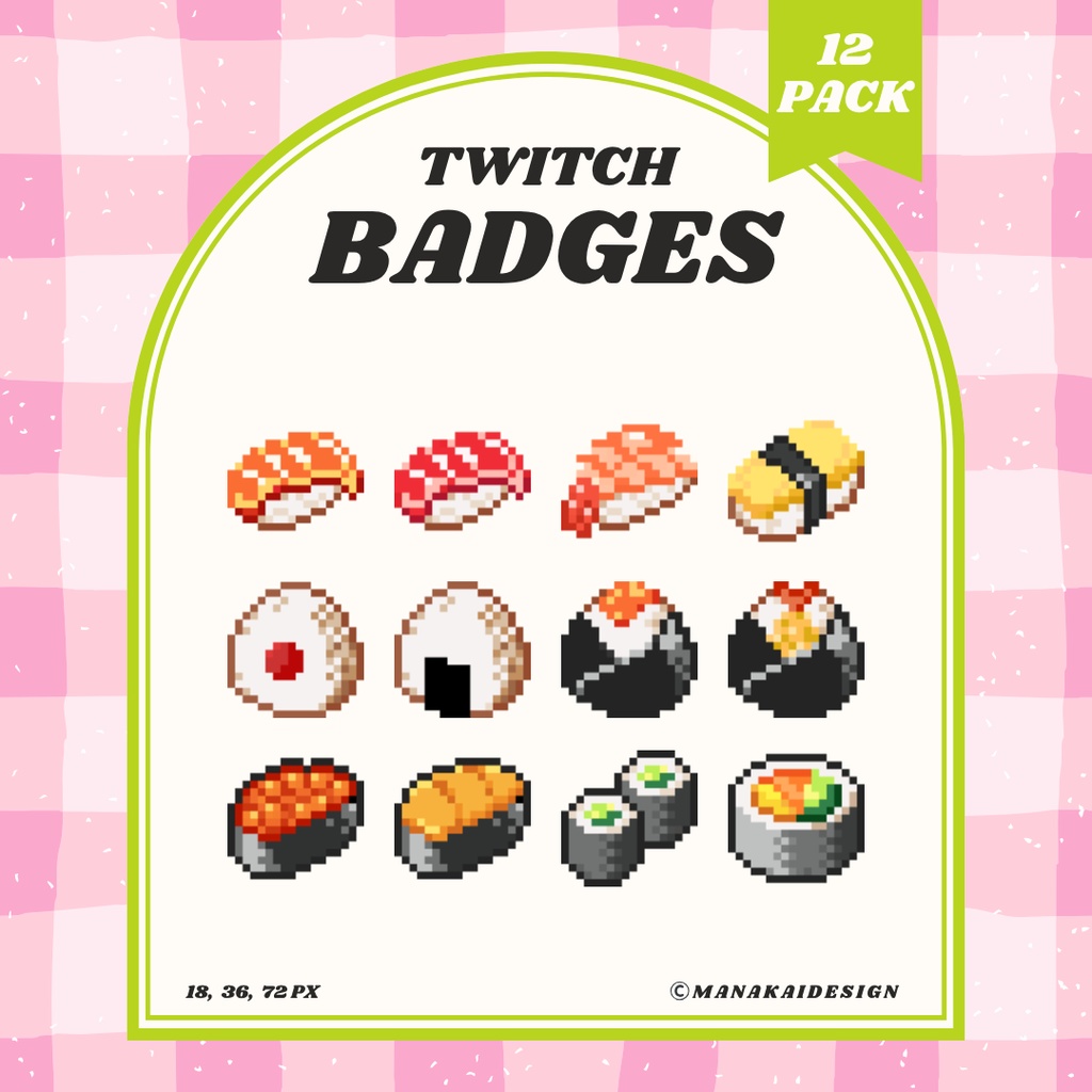 【Twitch対応】お寿司🍣のサブスクバッジ ▶︎12個 ドット絵