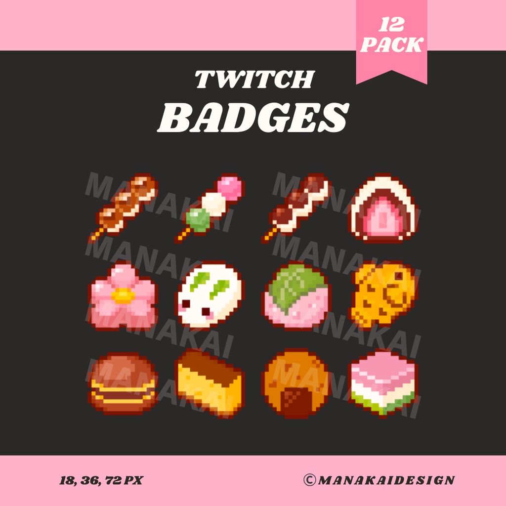 【Twitch対応】和菓子🍡のサブスクバッジ ▶︎12個 ドット絵