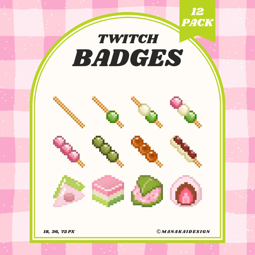 【Twitch対応】和菓子🍡のサブスクバッジ ▶︎12個 ドット絵