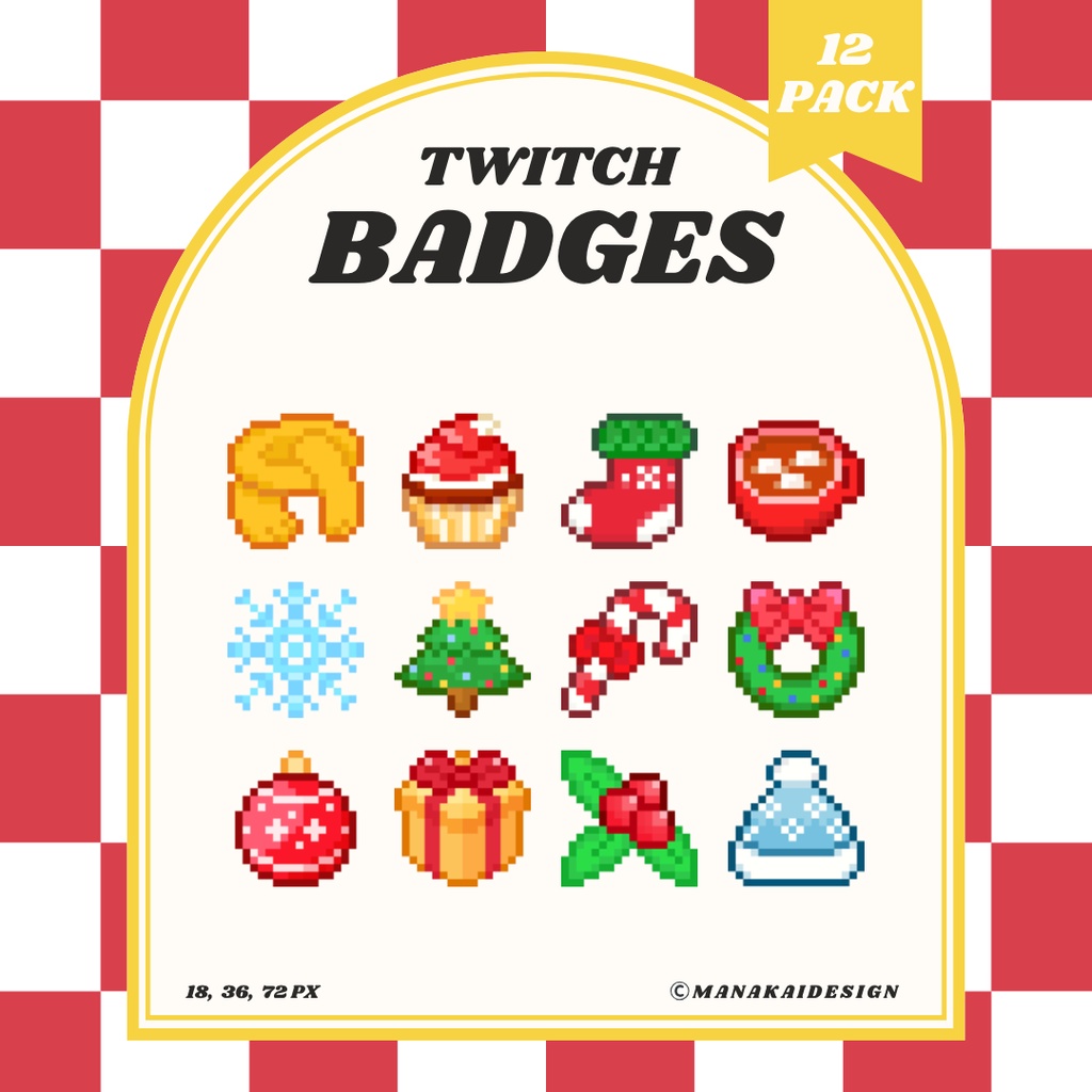 【Twitch対応】クリスマス🎄のサブスクバッジ ▶︎12個 ドット絵