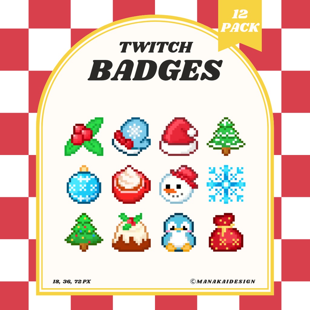 【Twitch対応】クリスマス☃️のサブスクバッジ ▶︎12個 ドット絵